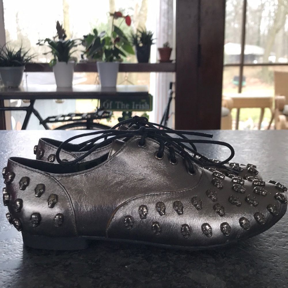 Abbey Dawn Tough Crowd Oxford flats embellished w/metal skulls by Avril Lavigne 